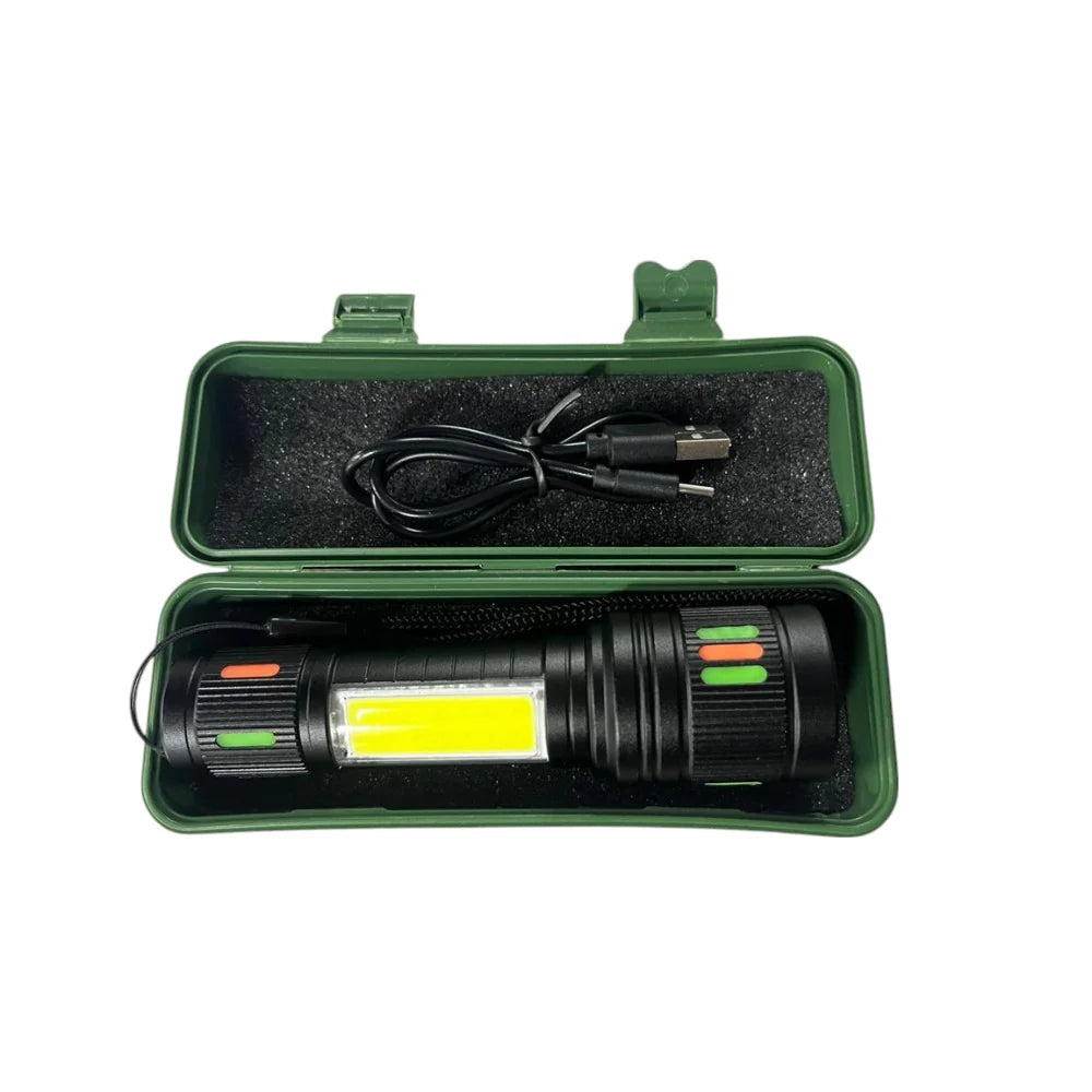 Linterna Táctica Recargable con Luz COB – Potente y Compacta
