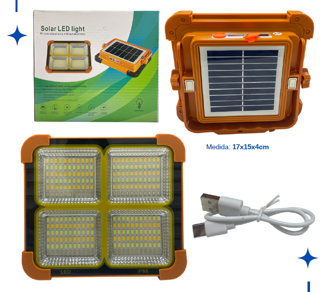 Lámpara Solar LED Alta Intensidad 4 Paneles
